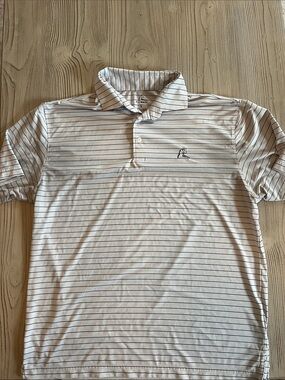Rhoback Men's size large White Stripe Polo Shirt performance stretch athletic